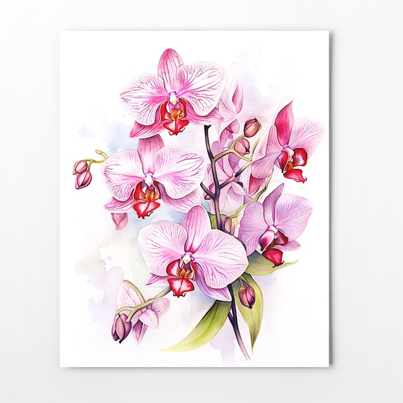 Watercolor Orchids Wall Art Illustration Print Poster Unframed - Picture 6 of 6
